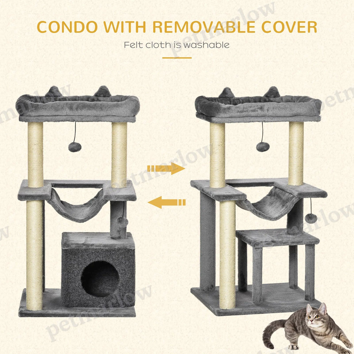Cat Tree Tower with Scratching Post and Hammock in Grey – view 3