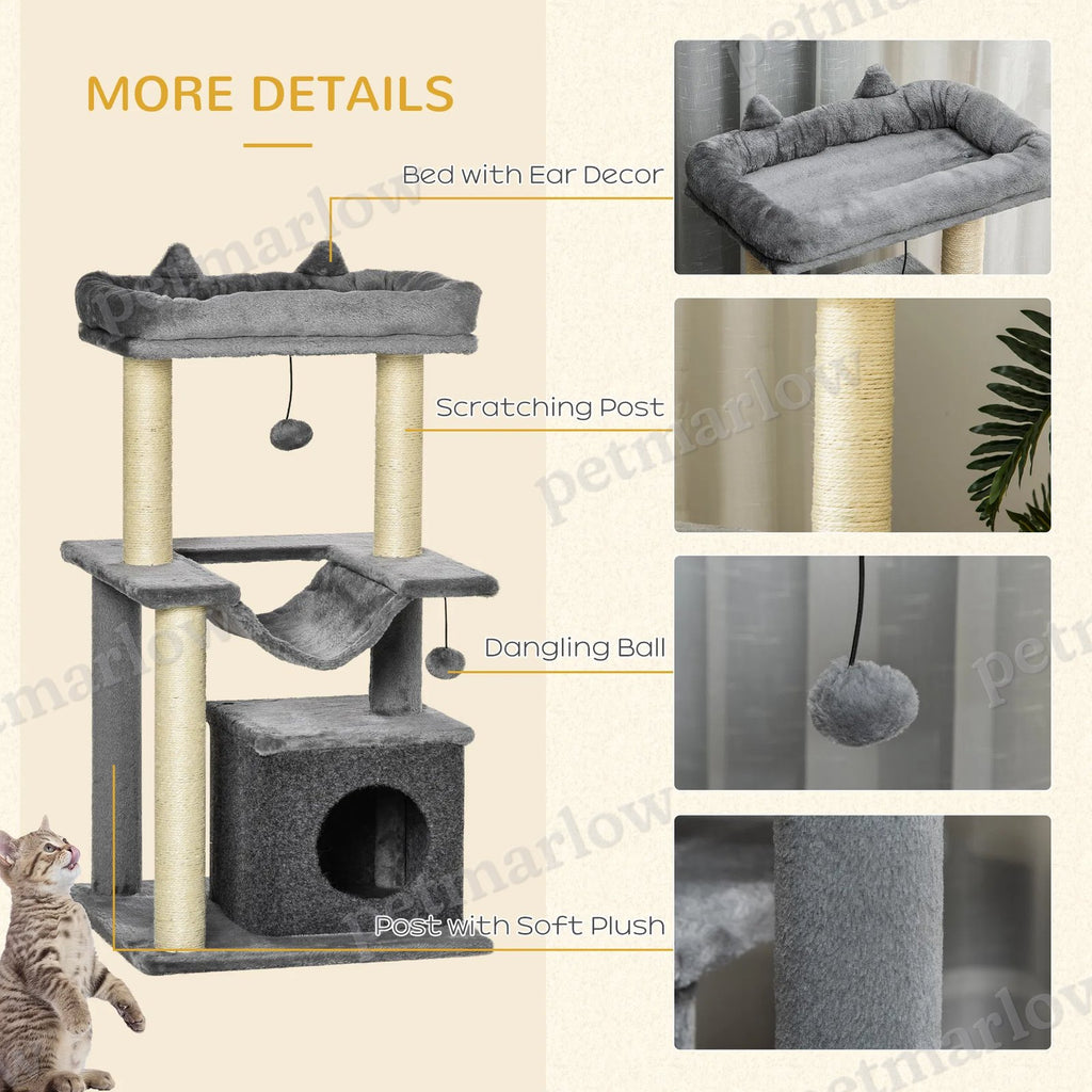 Cat Tree Tower with Scratching Post and Hammock in Grey – view 4