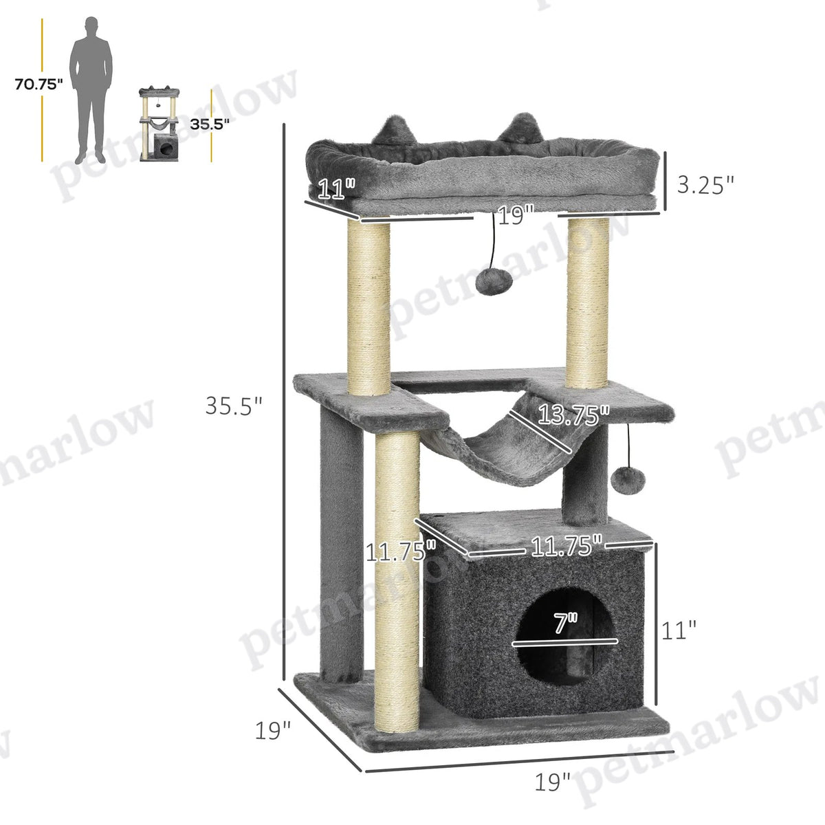 Cat Tree Tower with Scratching Post and Hammock in Grey – view 5