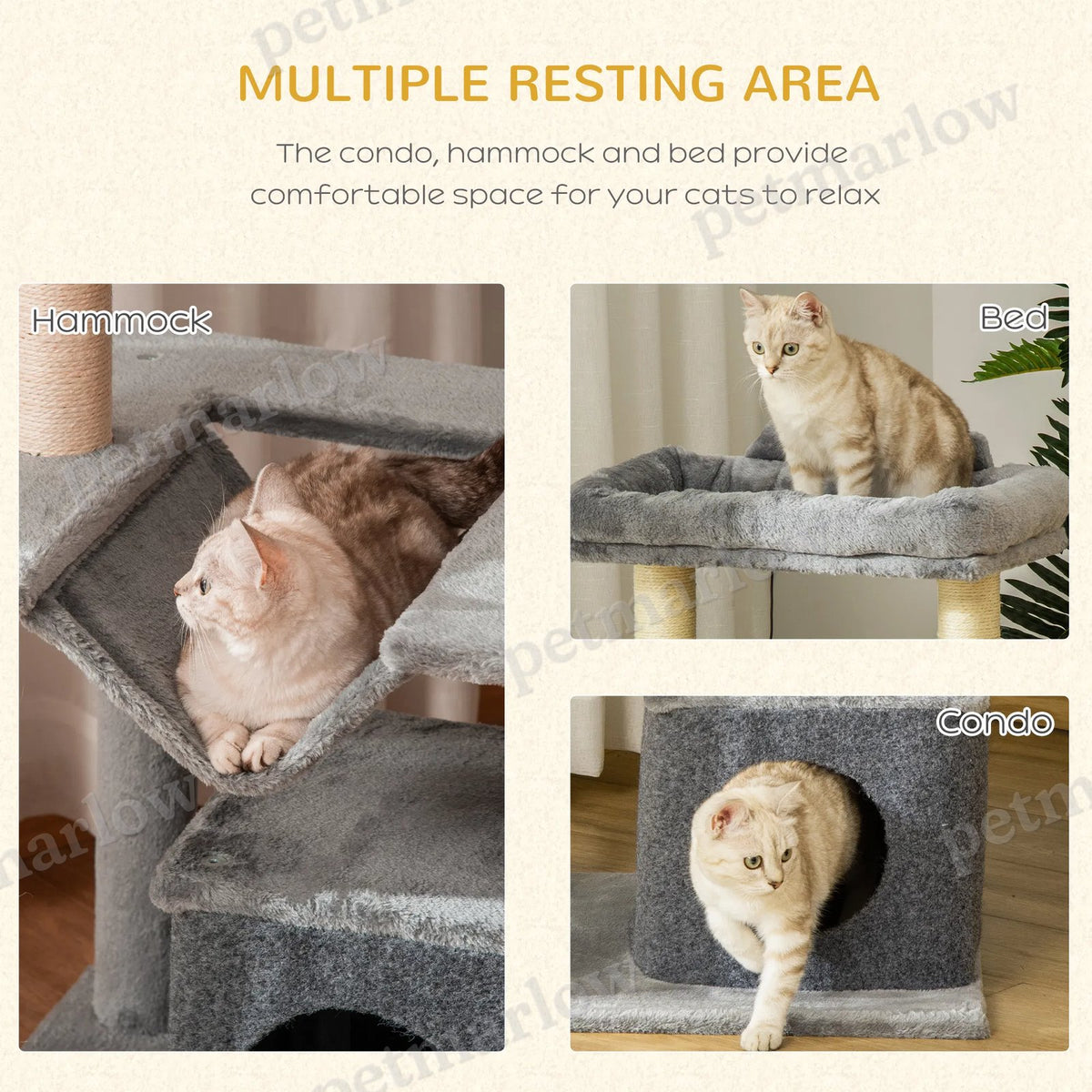 Cat Tree Tower with Scratching Post and Hammock in Grey – view 6