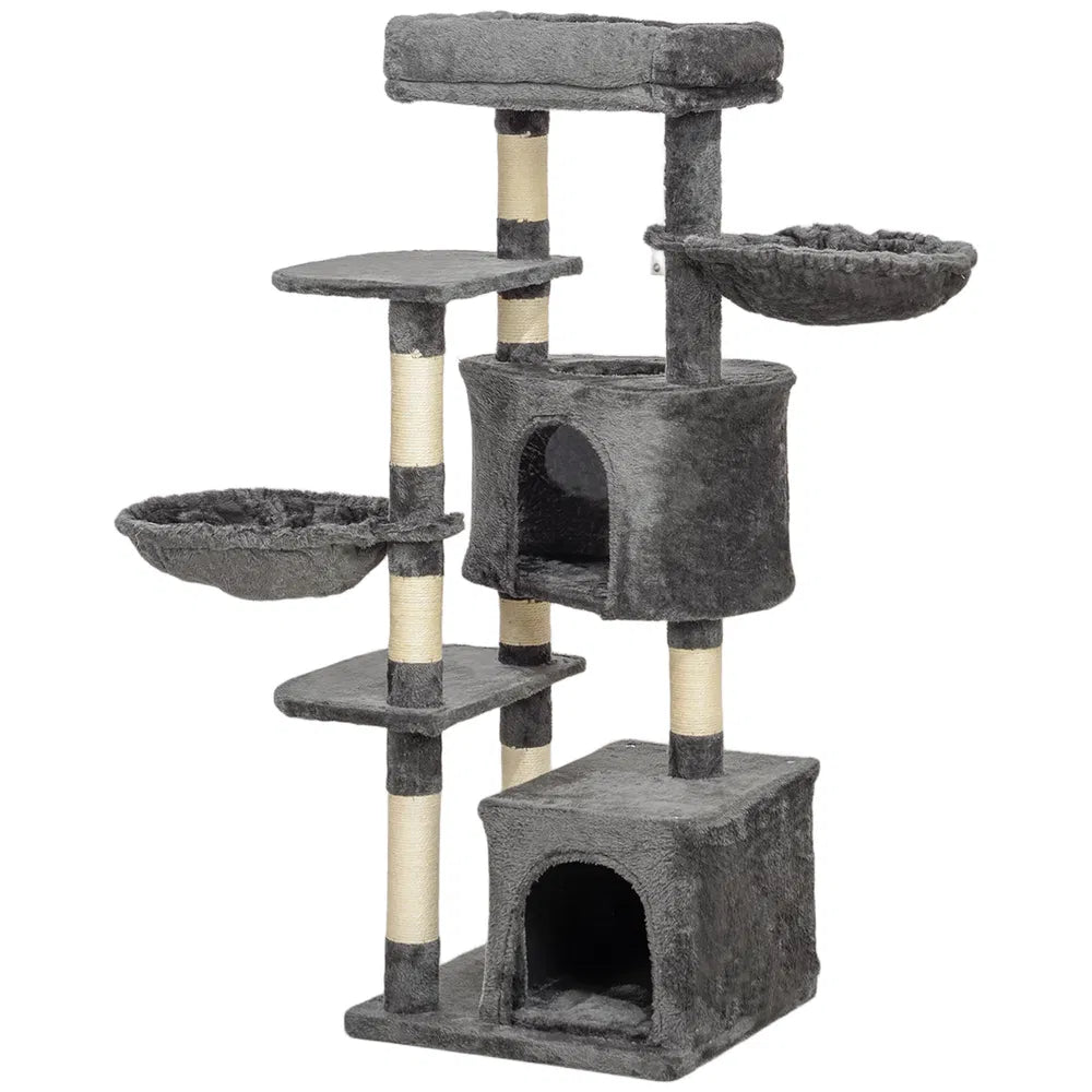 Cat Tree Tower with Scratching Posts and Hammocks – Dark Grey