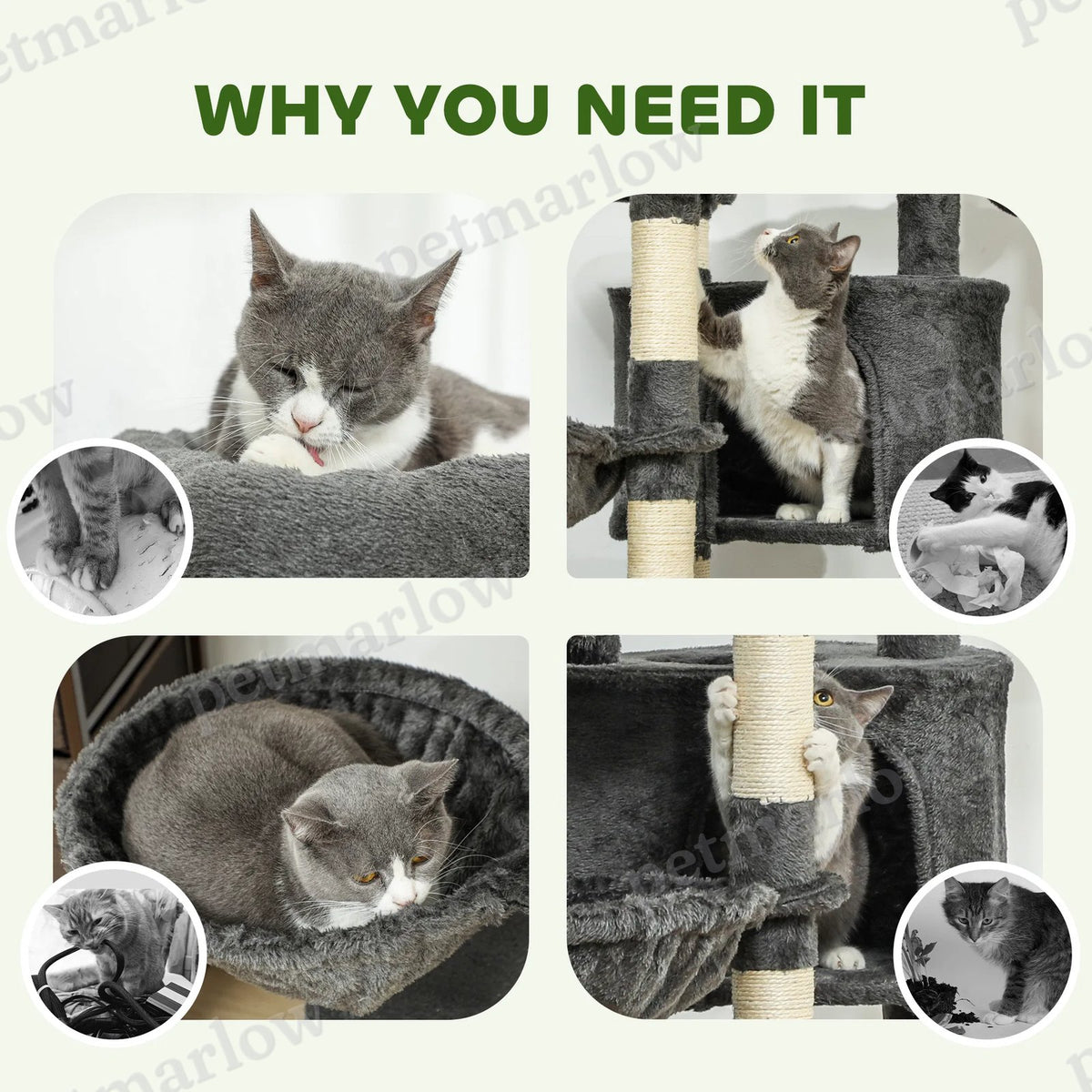 Cat Tree Tower with Scratching Posts and Hammocks – view 4