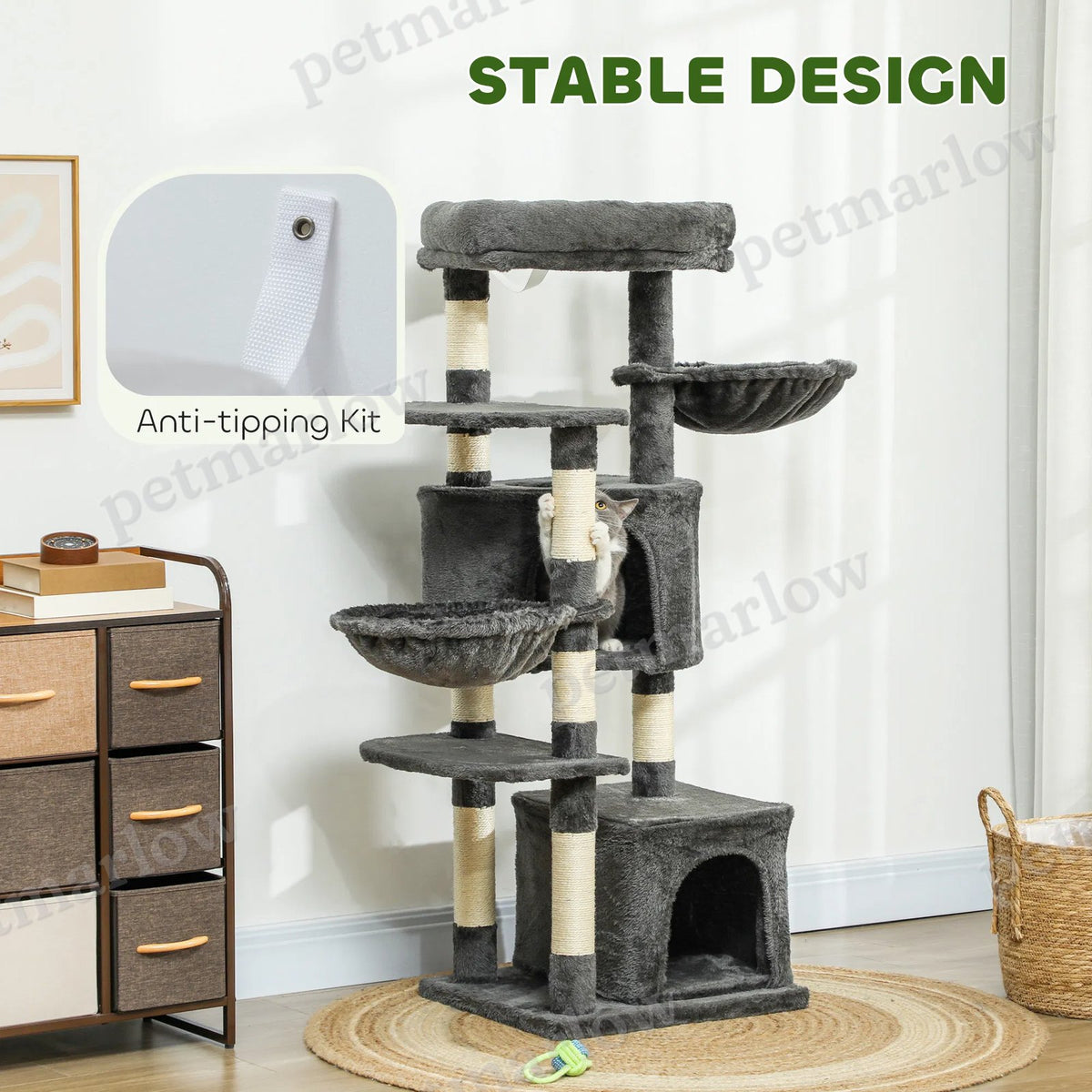 Cat Tree Tower with Scratching Posts and Hammocks – view 5