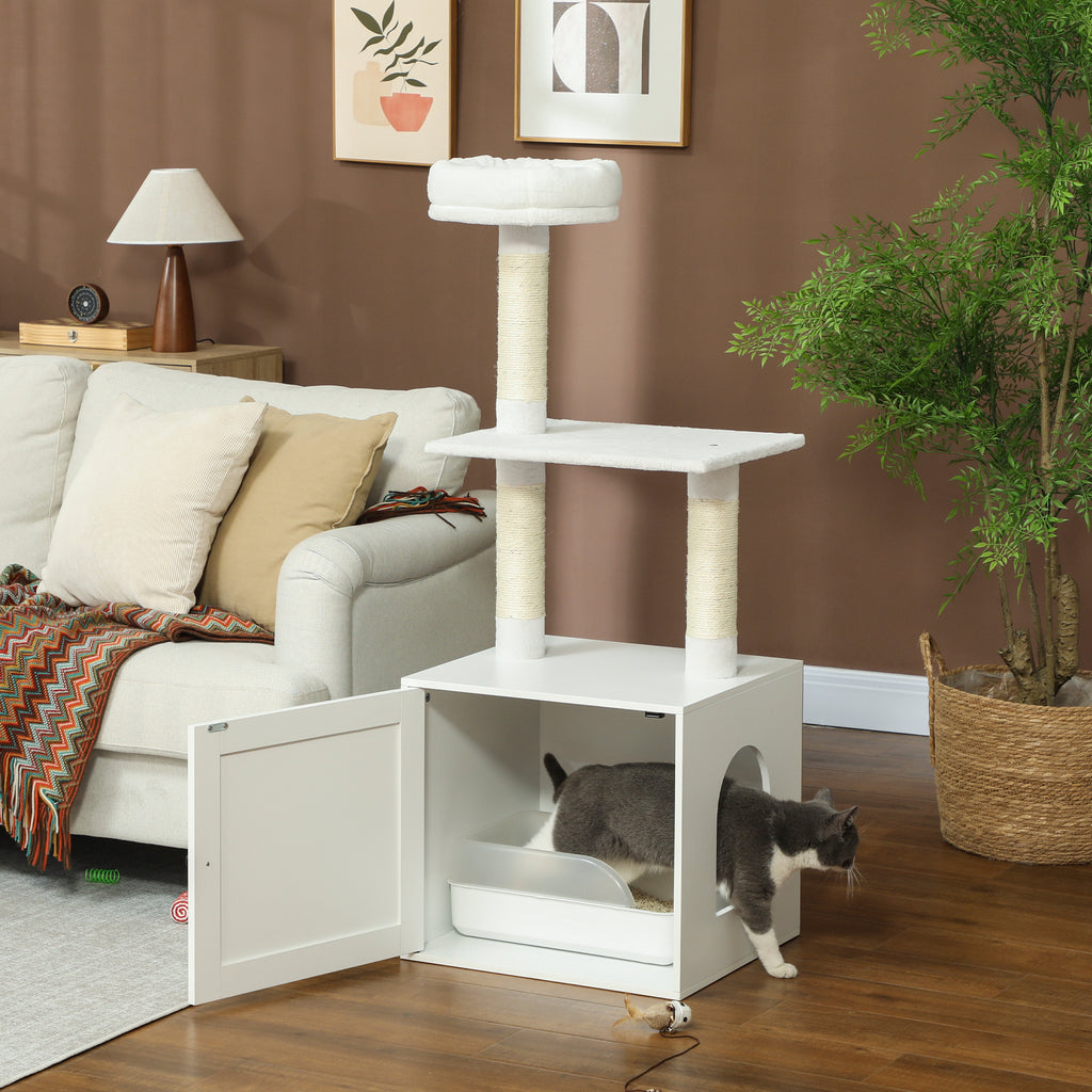 Cat Tree with Litter Box Enclosure and Climbing Platforms