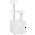 Cat Tree with Litter Box Enclosure and Climbing Platforms – White / 610x530x230 mm