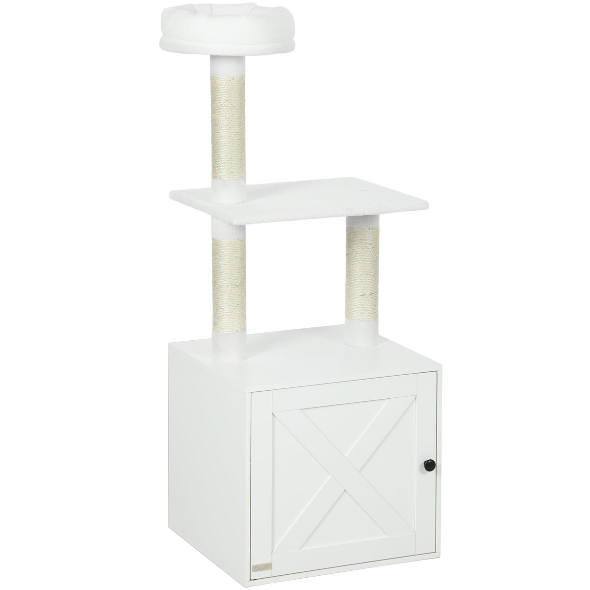 Cat Tree with Litter Box Enclosure and Climbing Platforms – White / 610x530x230 mm