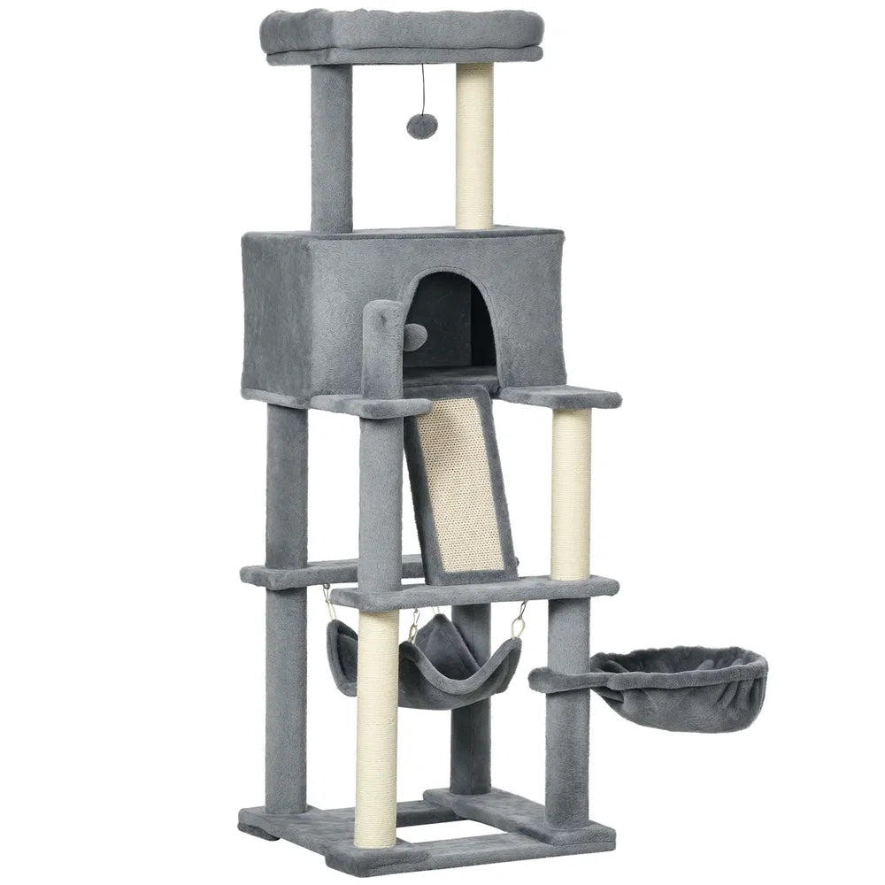 Cat Tree with Multi-Level Design and Scratching Posts – Grey
