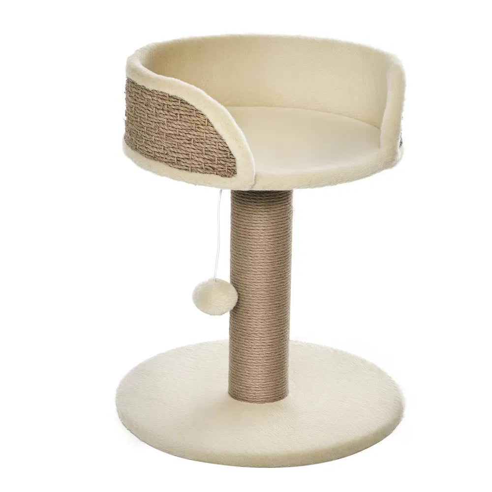 Small Cat Tower with Scratching Post and Toy – Beige