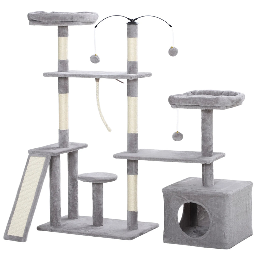 Cat Tree with Scratching Posts and Cozy Beds for Indoor Cats
