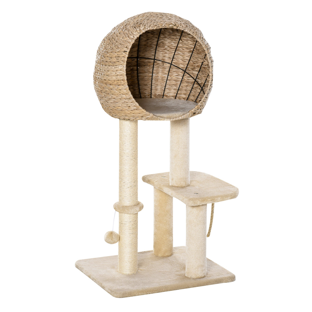 Cat Tree with Scratching Post and Condo – Beige / 500x410x410 mm