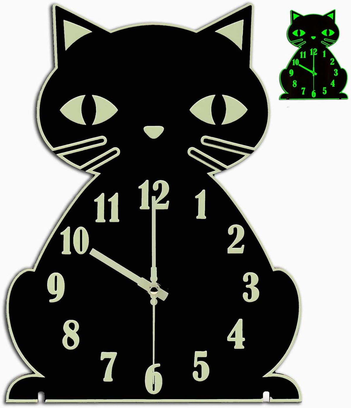 Cat Wall Clock Night Light – Black