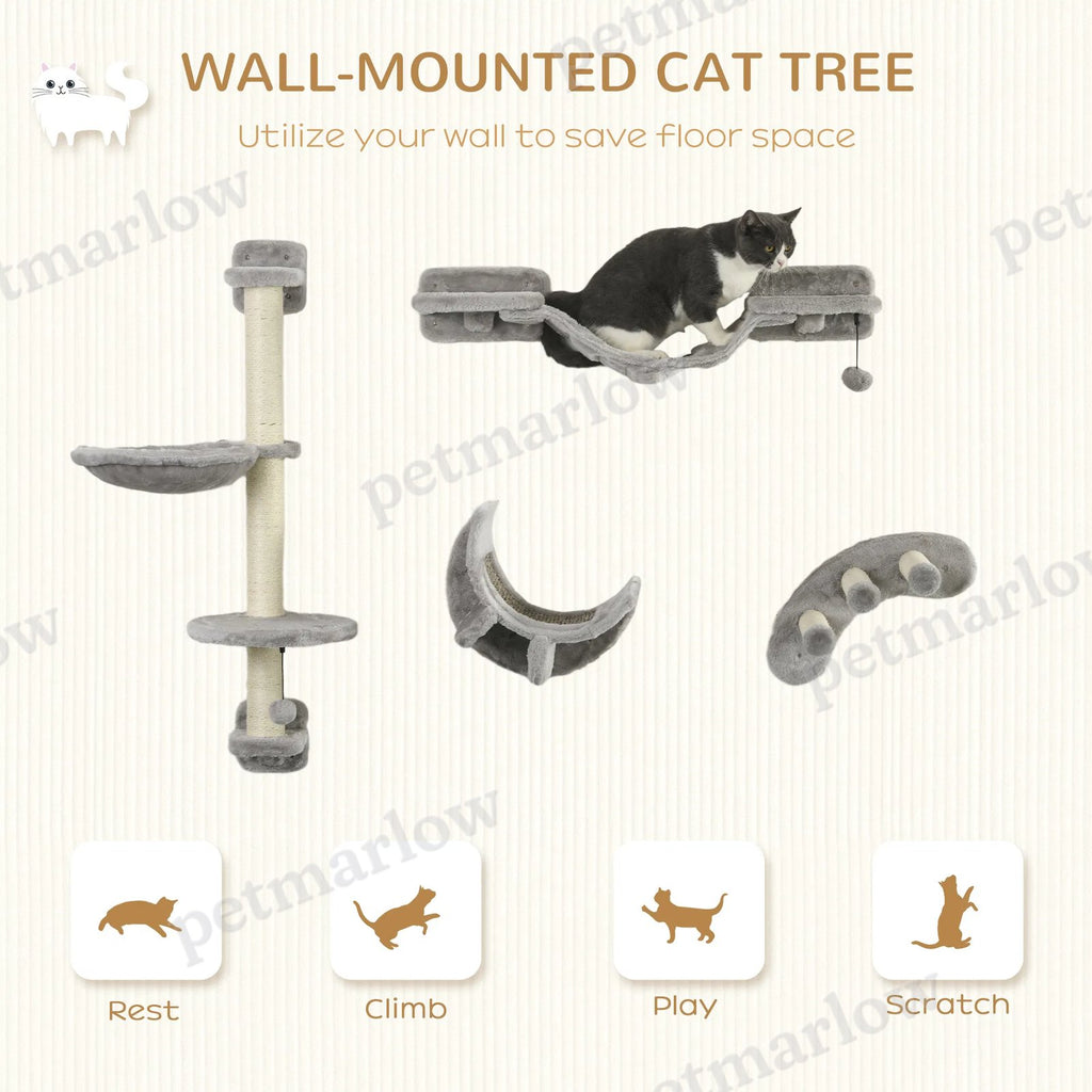 Cat Wall Shelf with Scratching Post and Hammock – view 4