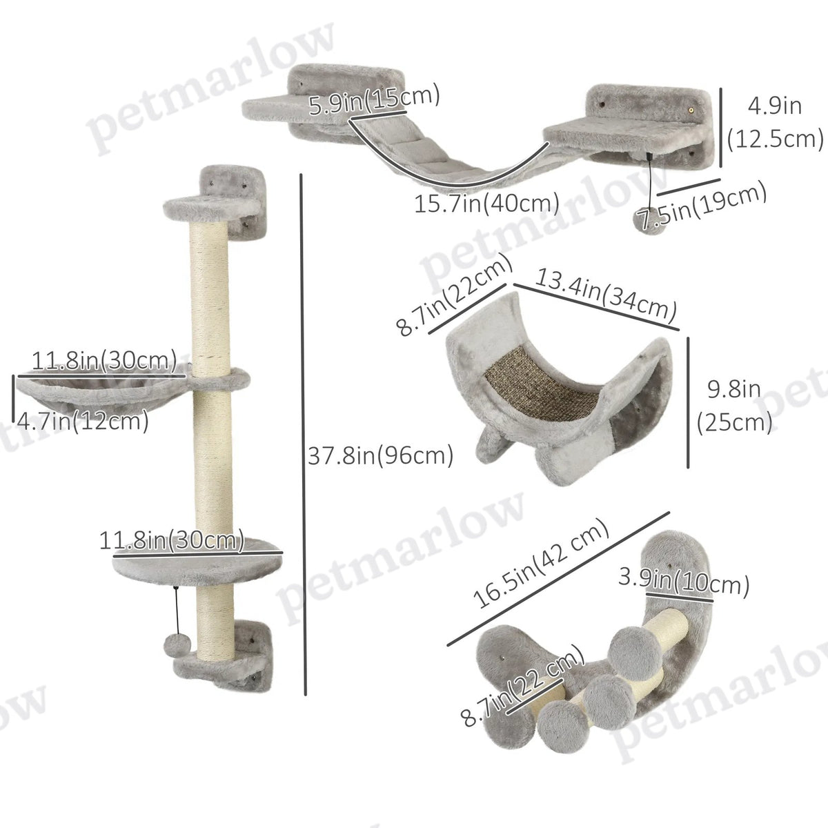 Cat Wall Shelf with Scratching Post and Hammock – view 5