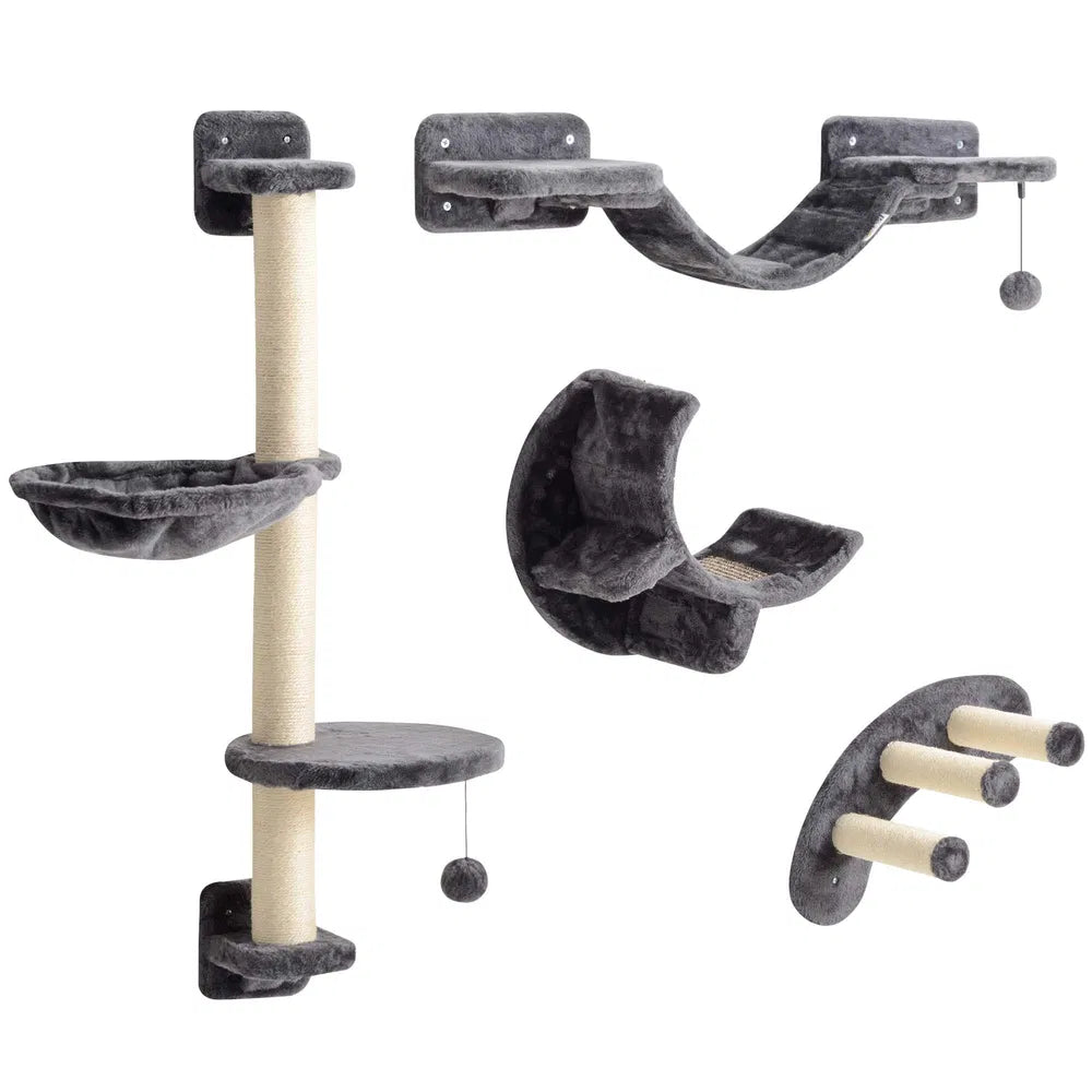 Cat Wall Shelf with Scratching Post – Dark Grey