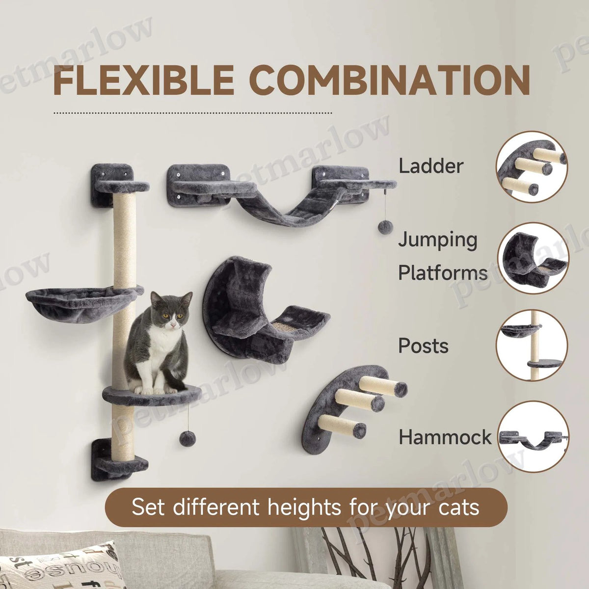 Cat Wall Shelf with Scratching Post – view 3