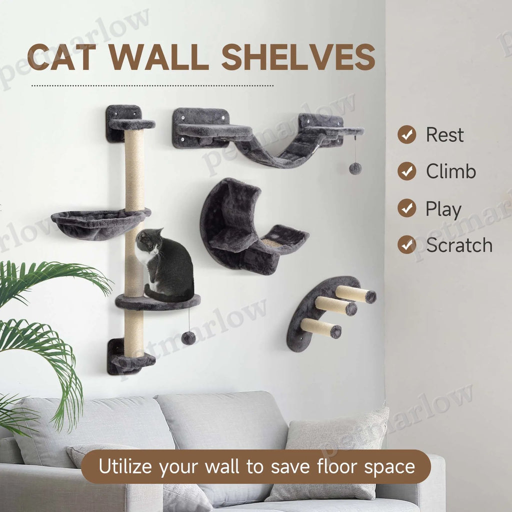 Cat Wall Shelf with Scratching Post – view 4