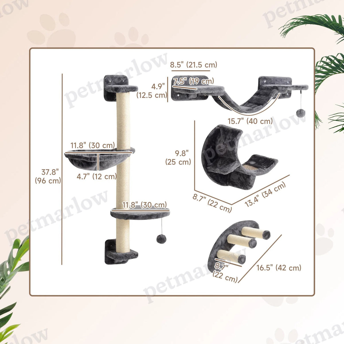 Cat Wall Shelf with Scratching Post – view 6
