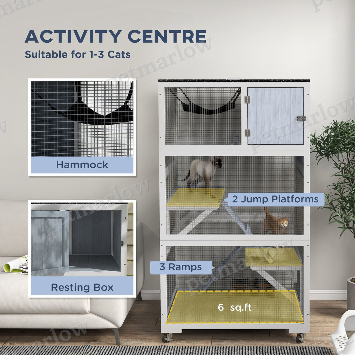 Catio, Outdoor Cat Enclosure House on Wheels with Hammock, Gray – view 4