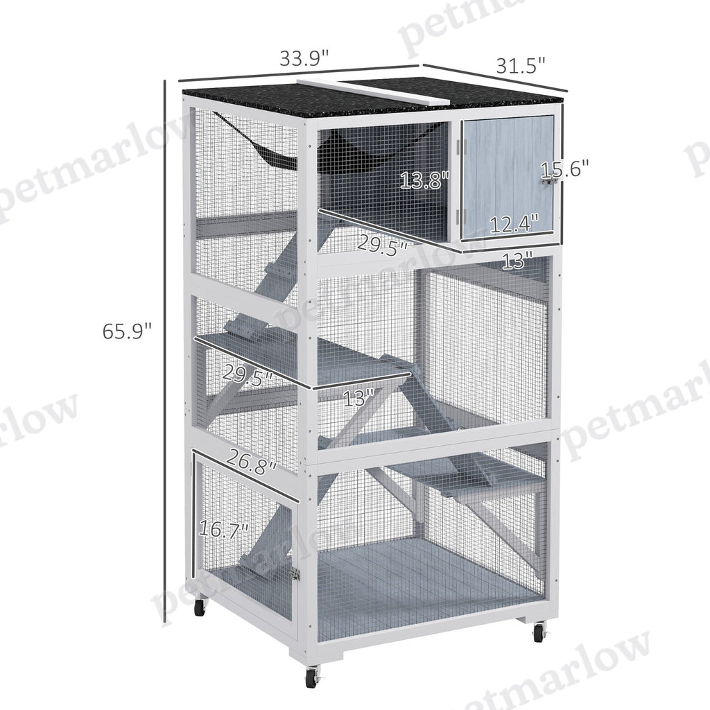 Catio, Outdoor Cat Enclosure House on Wheels with Hammock, Gray – view 6