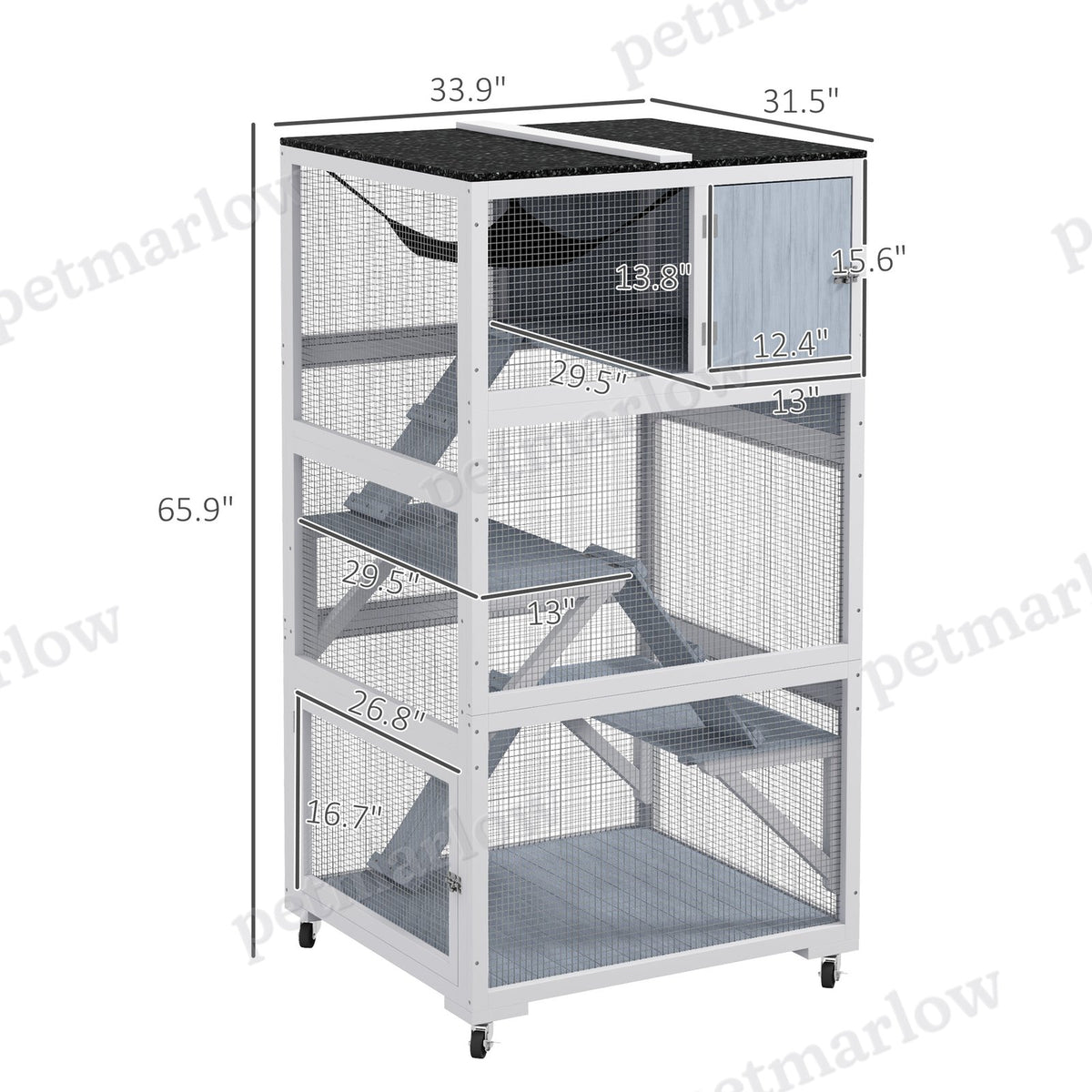 Catio, Outdoor Cat Enclosure House on Wheels with Hammock, Gray – view 6