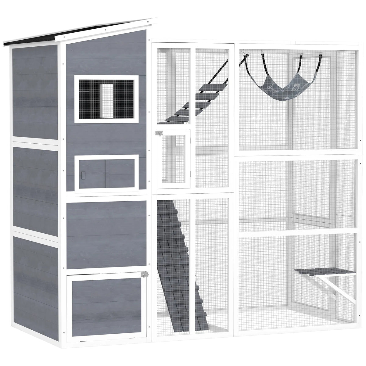Catio Outdoor Cat Enclosure with Condo and Hammock for 2-3 Cats