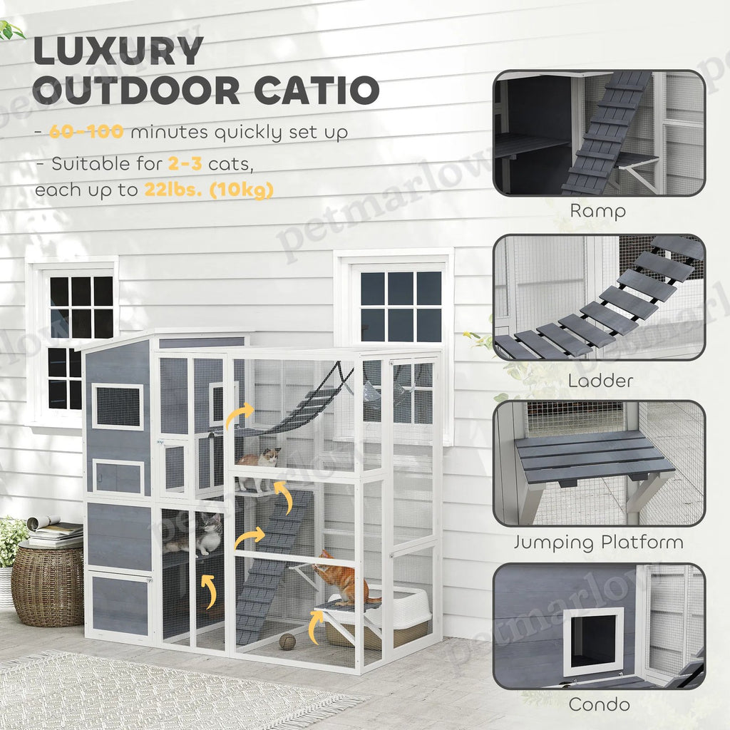 Catio Outdoor Cat Enclosure with Condo and Hammock for 2-3 Cats – view 6