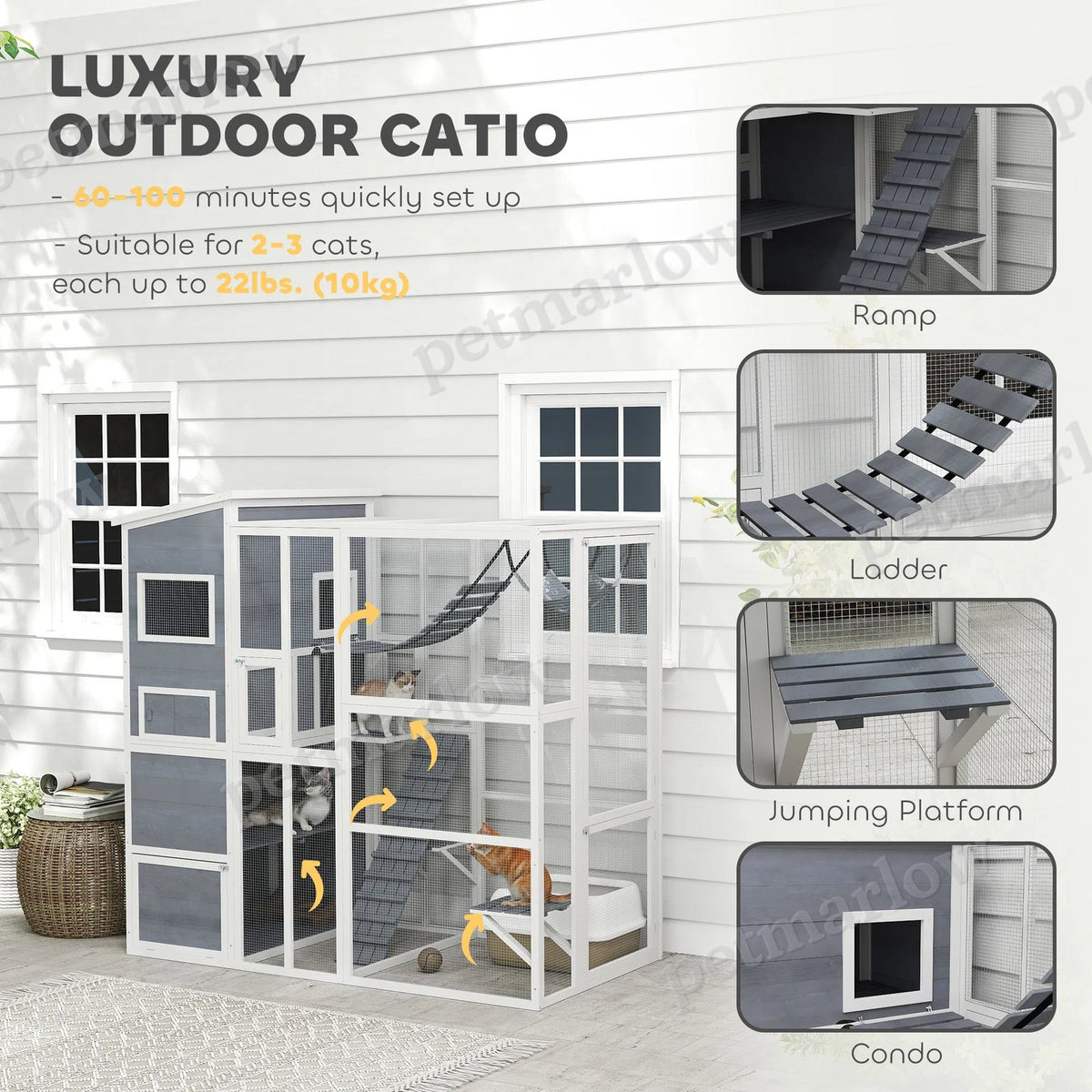 Catio Outdoor Cat Enclosure with Condo and Hammock for 2-3 Cats – view 6