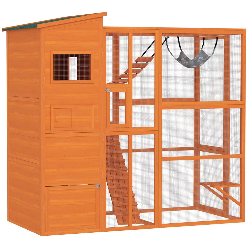 Catio Outdoor Cat Enclosure with Condo, Platforms, and Hammock – Orange