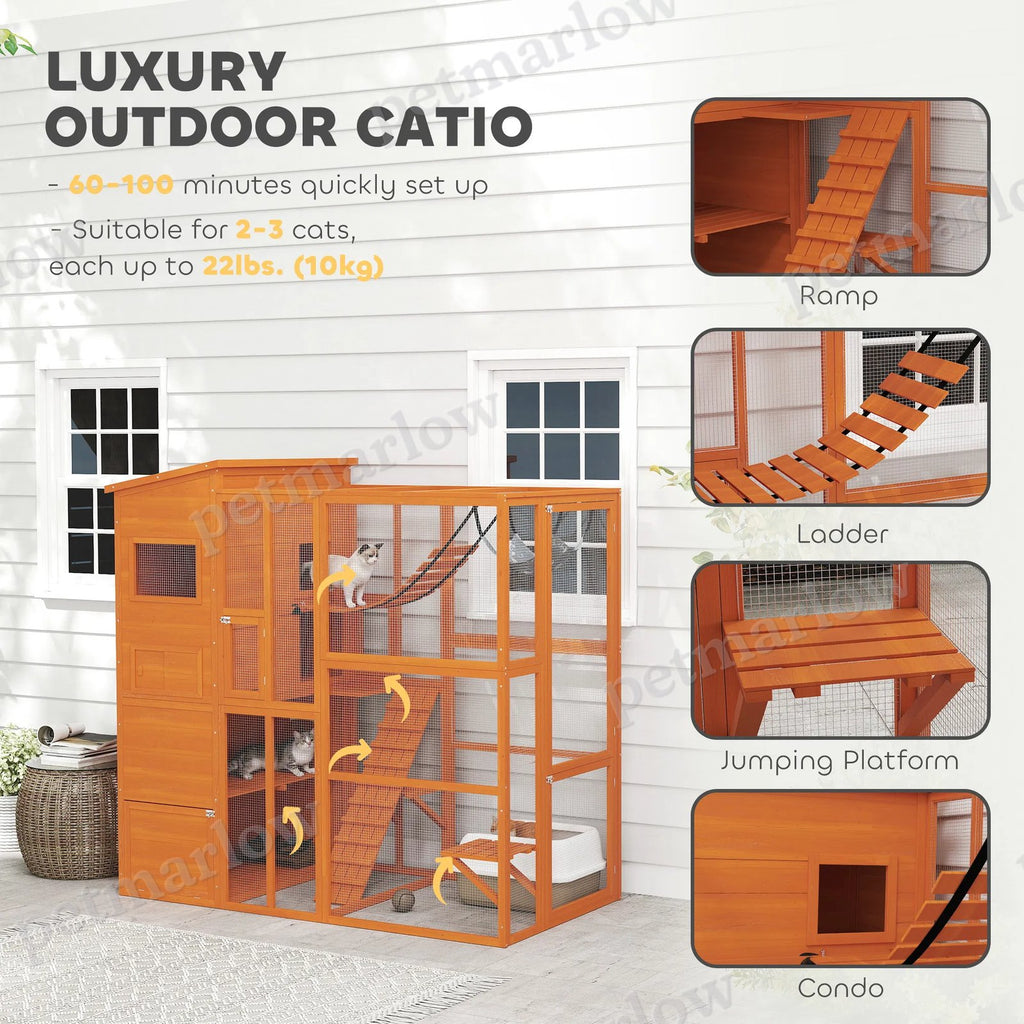Catio Outdoor Cat Enclosure with Condo, Platforms, and Hammock – view 4
