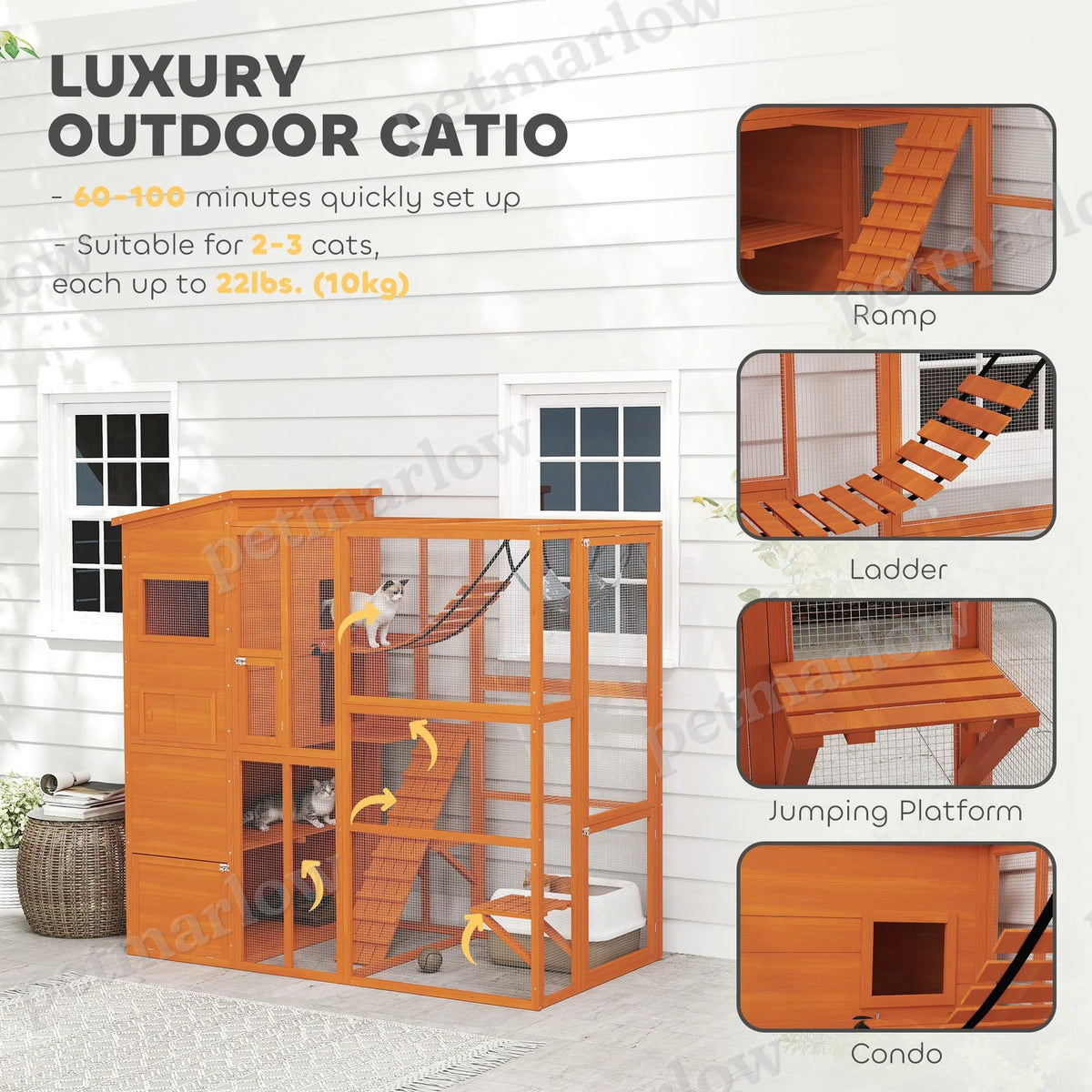 Catio Outdoor Cat Enclosure with Condo, Platforms, and Hammock – view 4