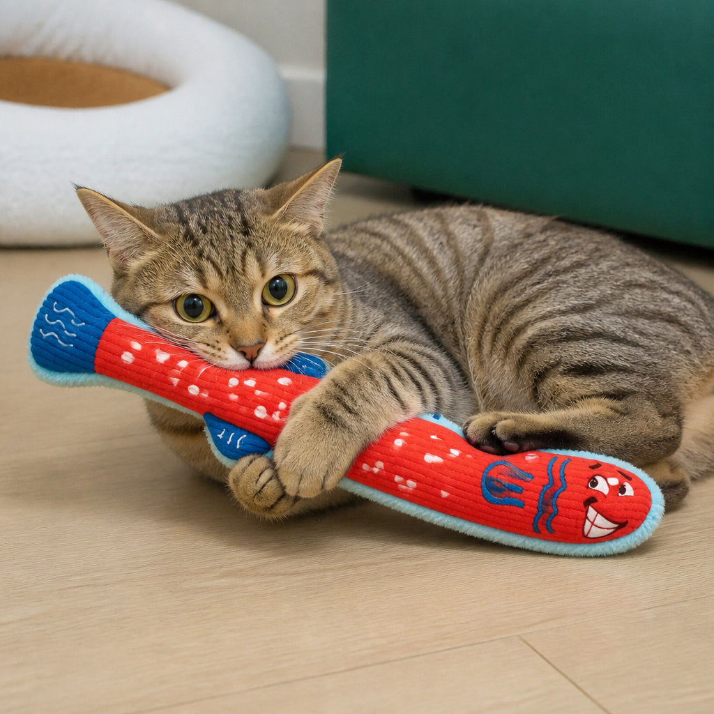 Catnip Crinkle Kicker Toy – Plush Cat Kick & Cuddle Toy – Orange - Creepy Fish