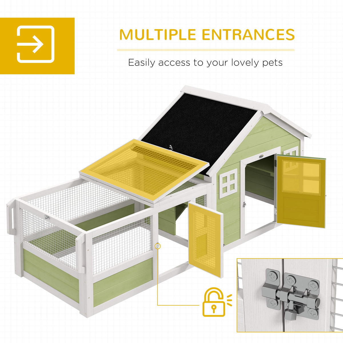 64 Inch Rabbit Hutch with Asphalt Roof and Wheels – view 7