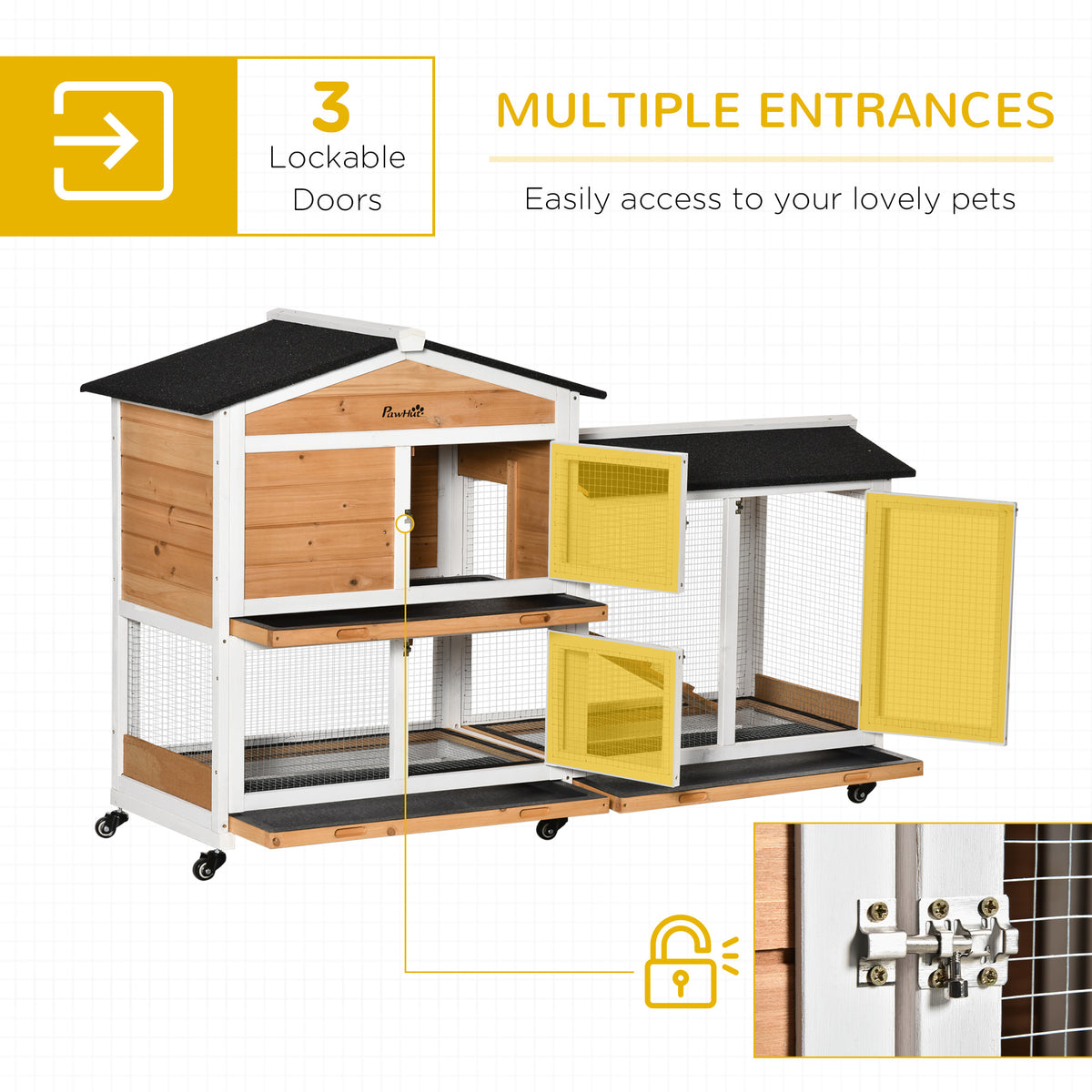 Wooden Mobile Rabbit Hutch with Wheels and Slide-out Tray – view 9