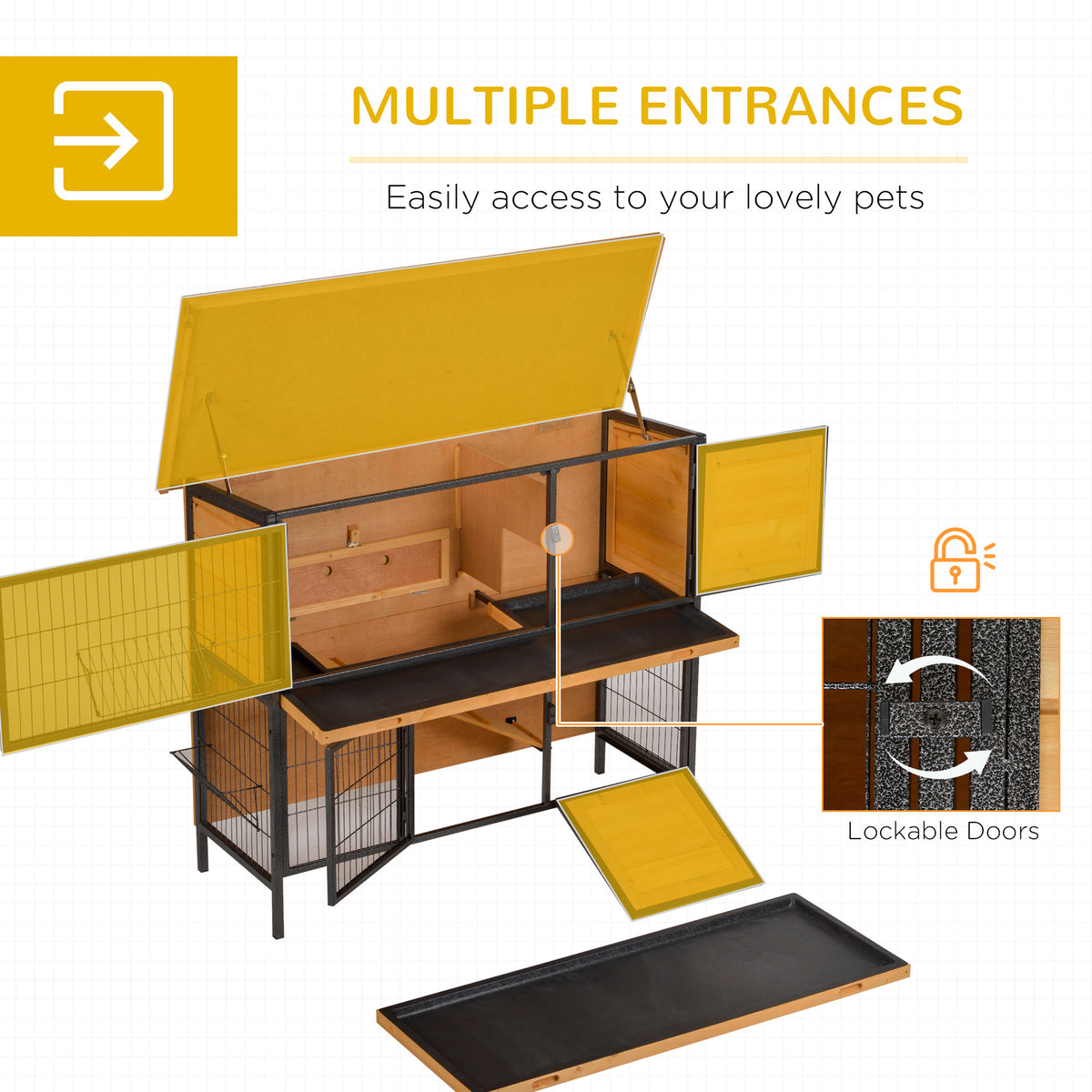 Large 2-Story Rabbit Hutch with Ramp and Metal Frame – view 9