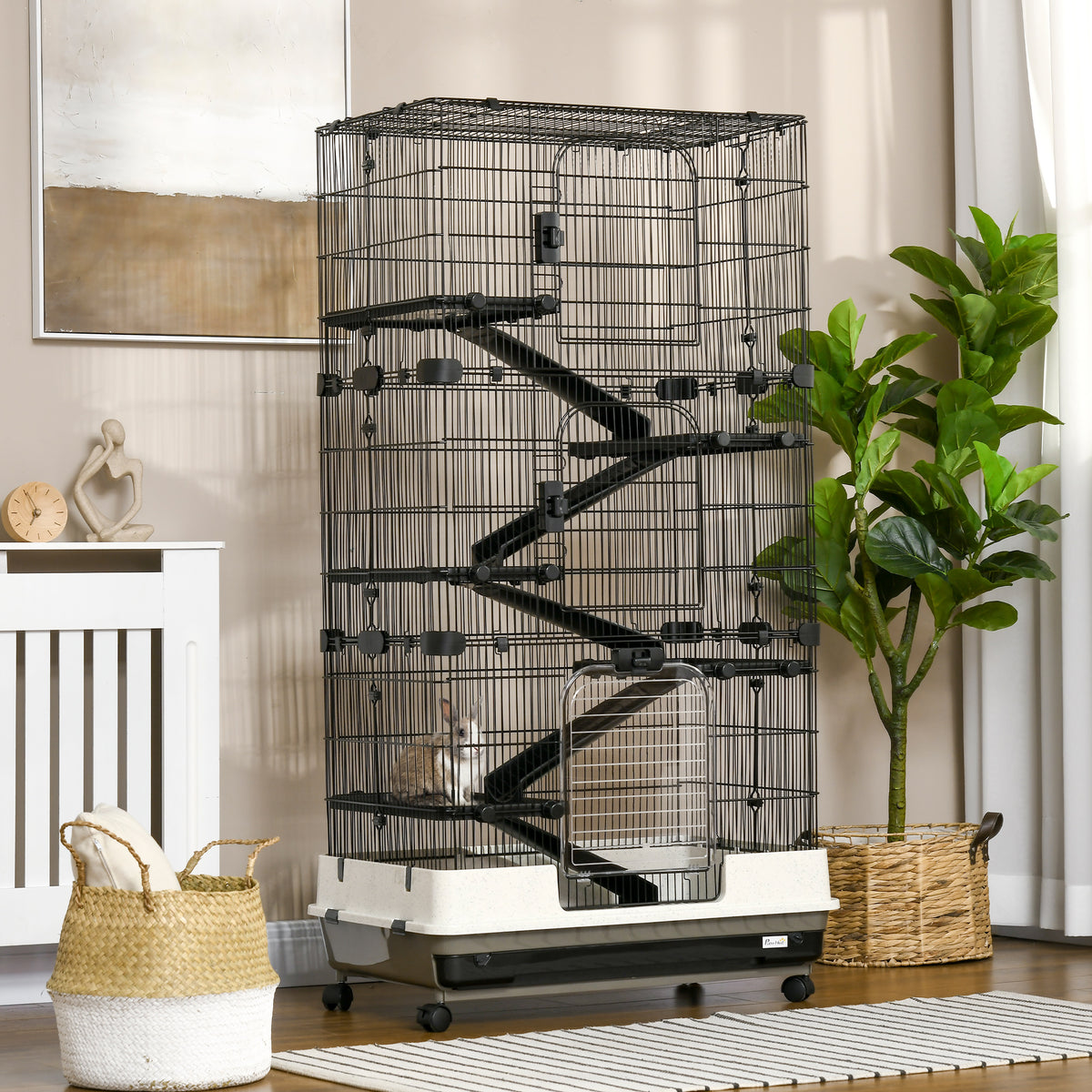 6-Tier Rolling Rabbit Cage with Large Living Space – view 7