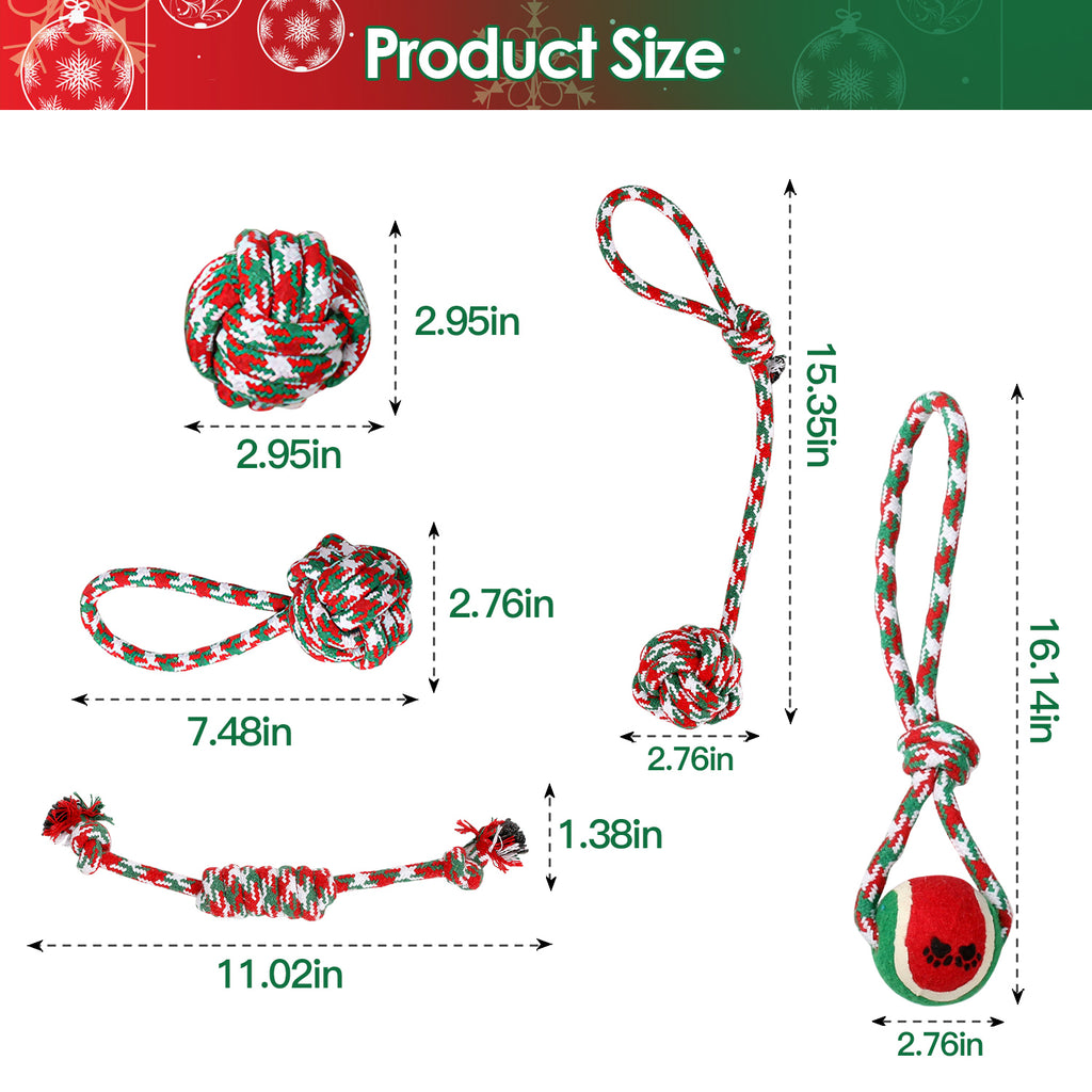 Christmas Rope Chew Toys for Dogs, 5-Pack