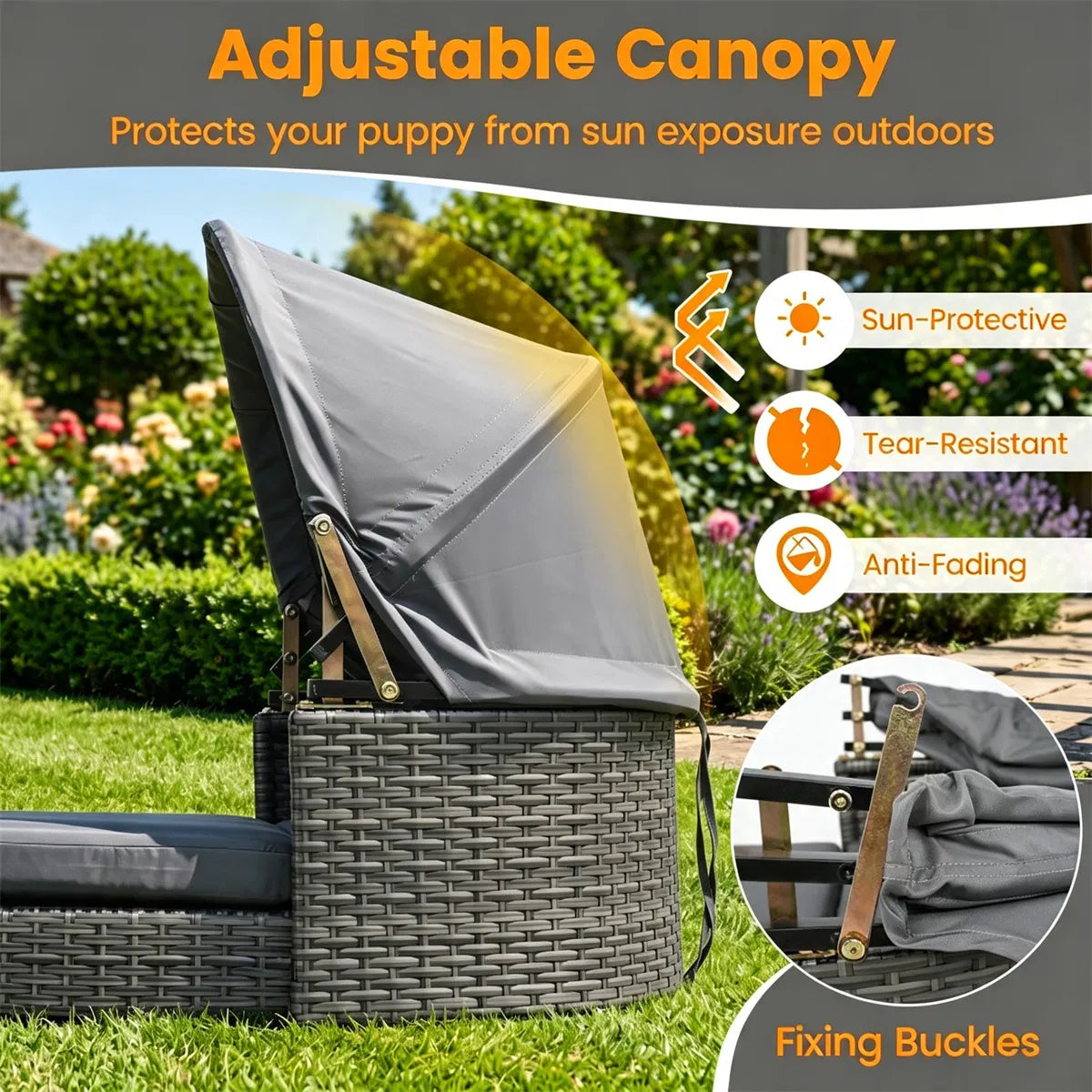 Hand-Woven PE Rattan Dog Bed with Canopy – view 9