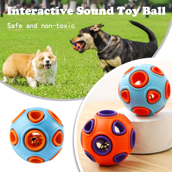 Rubber Bell Ball Dog Toys, 2-Pack