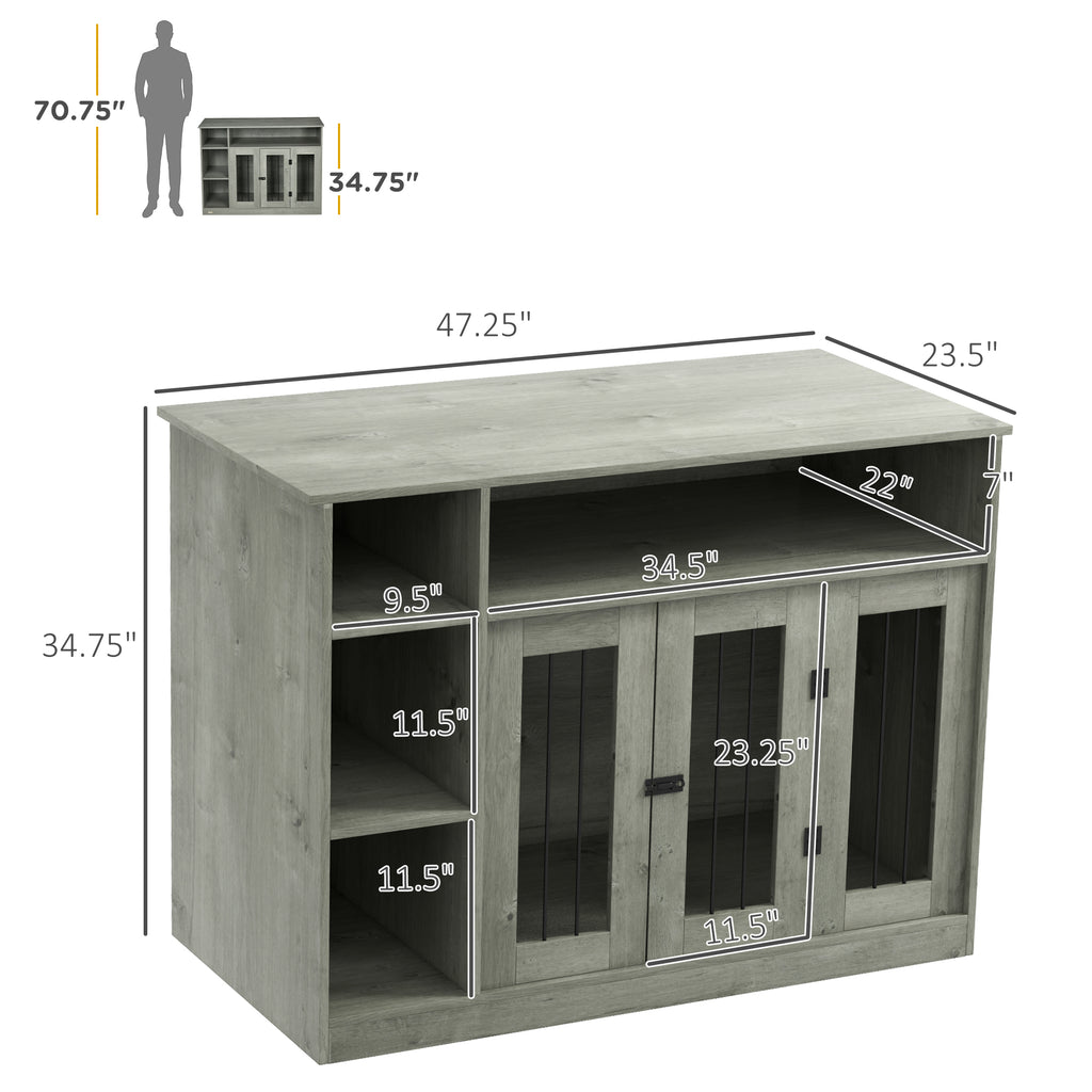 47" Dog Crate Furniture with Storage, for Large Medium Dogs, Gray – view 7