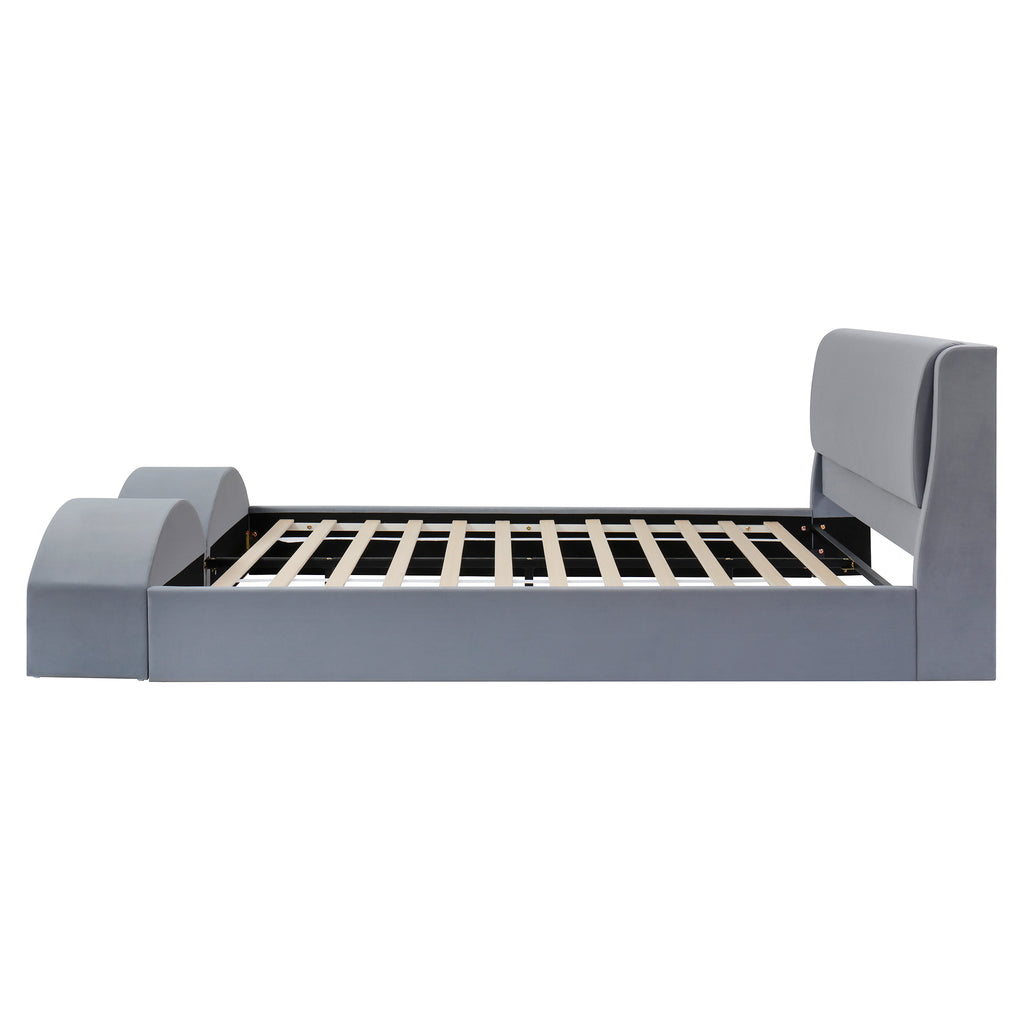 Queen Size Upholstered Platform Bed Frame with Cat Caves – view 7
