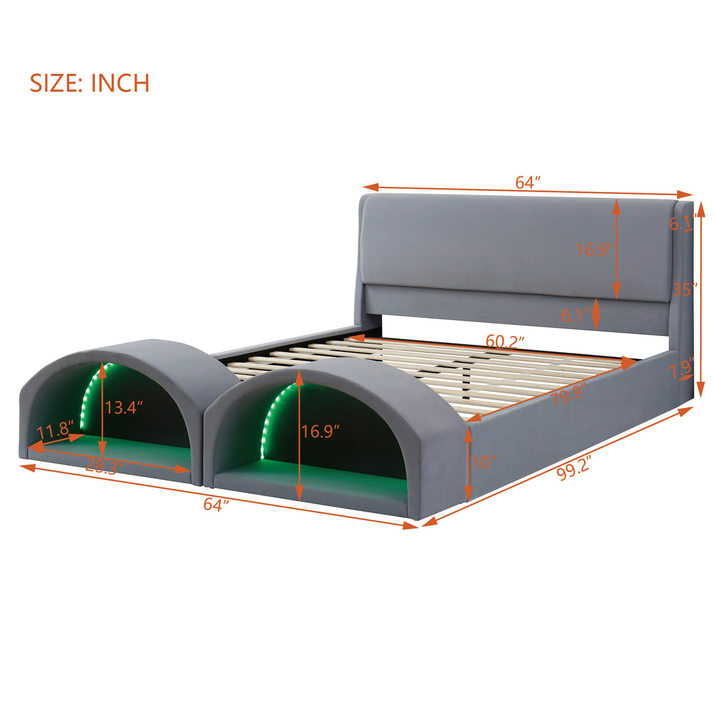 Queen Size Upholstered Platform Bed Frame with Cat Caves – view 10