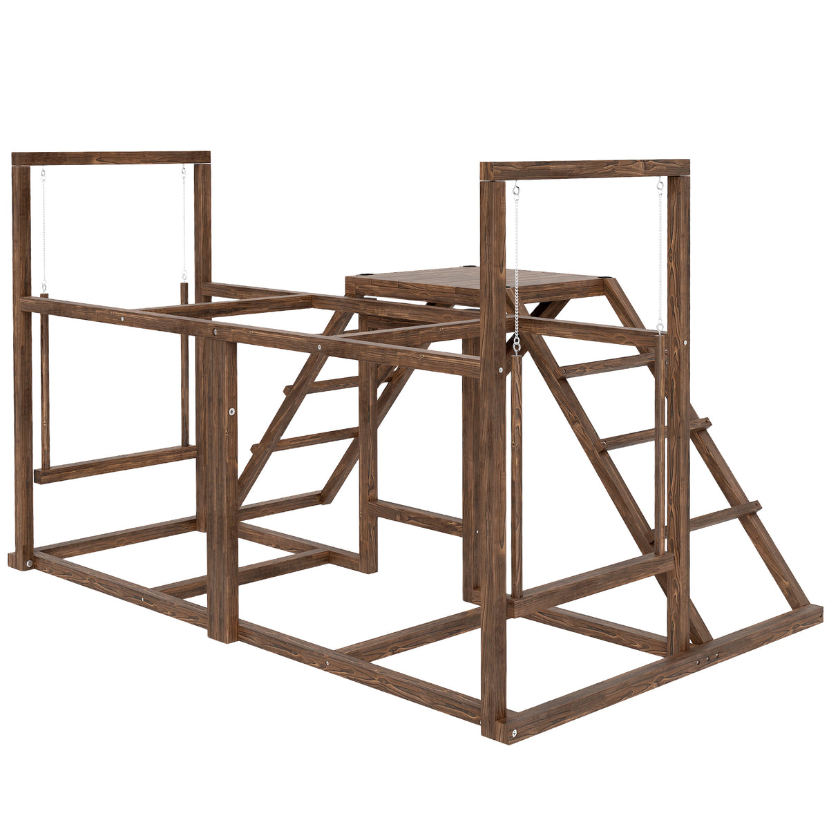 Chicken Activity Play Set with Swings and Perches – Coffee / 1060x470x160 mm