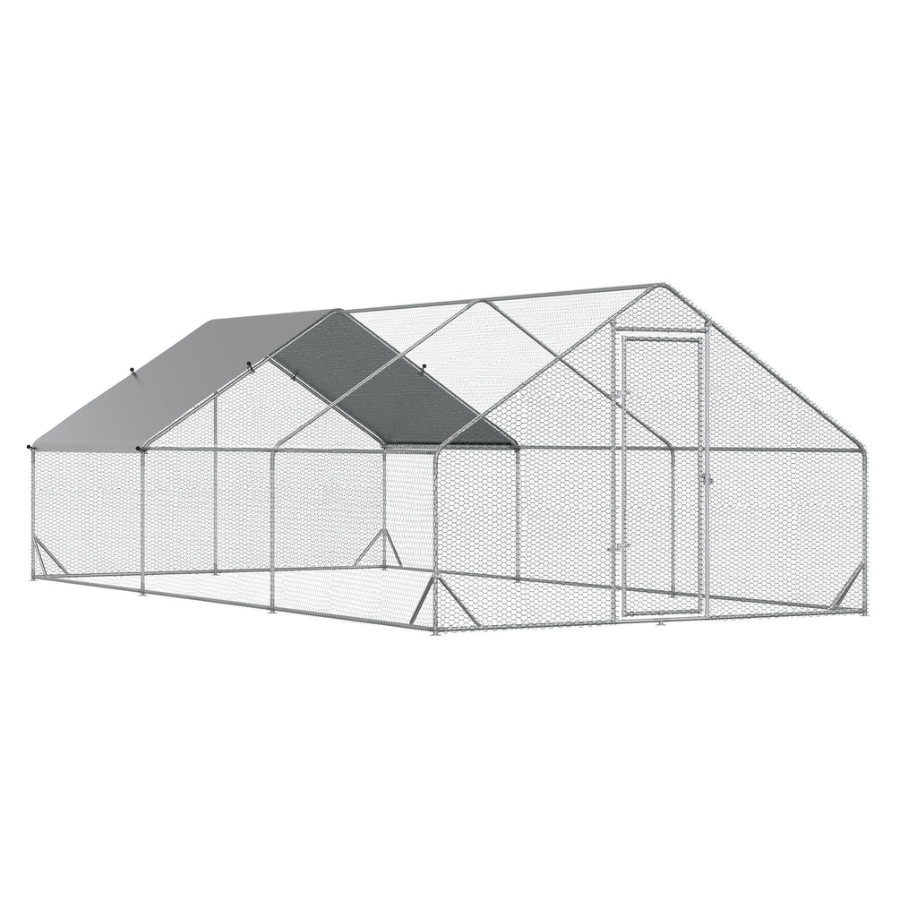 Chicken Coop Cage for Outdoor Poultry with Lockable Door – Silver / 1980x380x175 mm