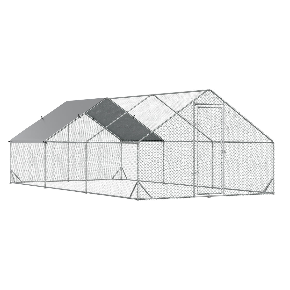Chicken Coop Cage for Outdoor Poultry with Lockable Door – Silver / 1980x380x175 mm