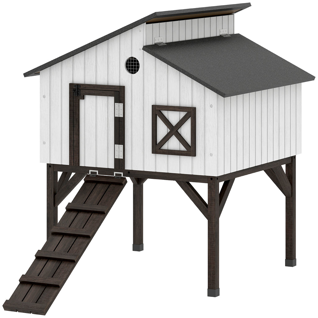 Chicken Coop with Nesting Box and Ramp for Small Animals – White / 970x775x230 mm
