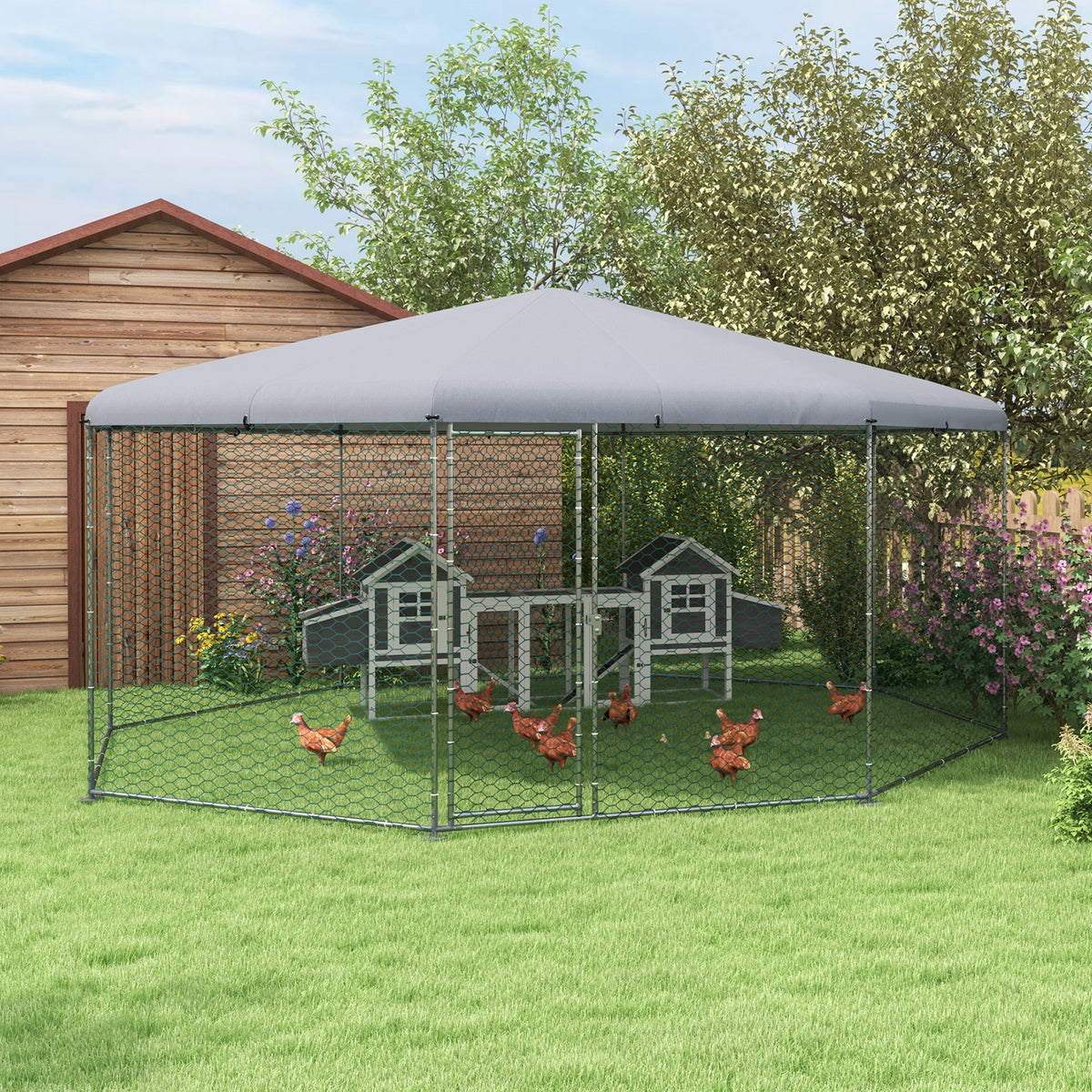 Chicken Run with Cover for 19-25 Chickens – Silver / 1980x360x210 mm
