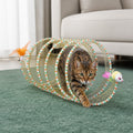 Collapsible Spiral Cat Play Tunnel with Feather Bells – Yellow