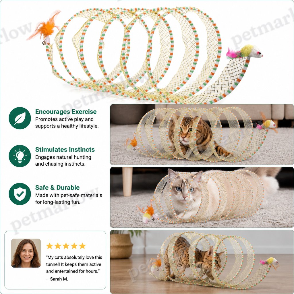 Collapsible Spiral Cat Play Tunnel with Feather Bells – view 4