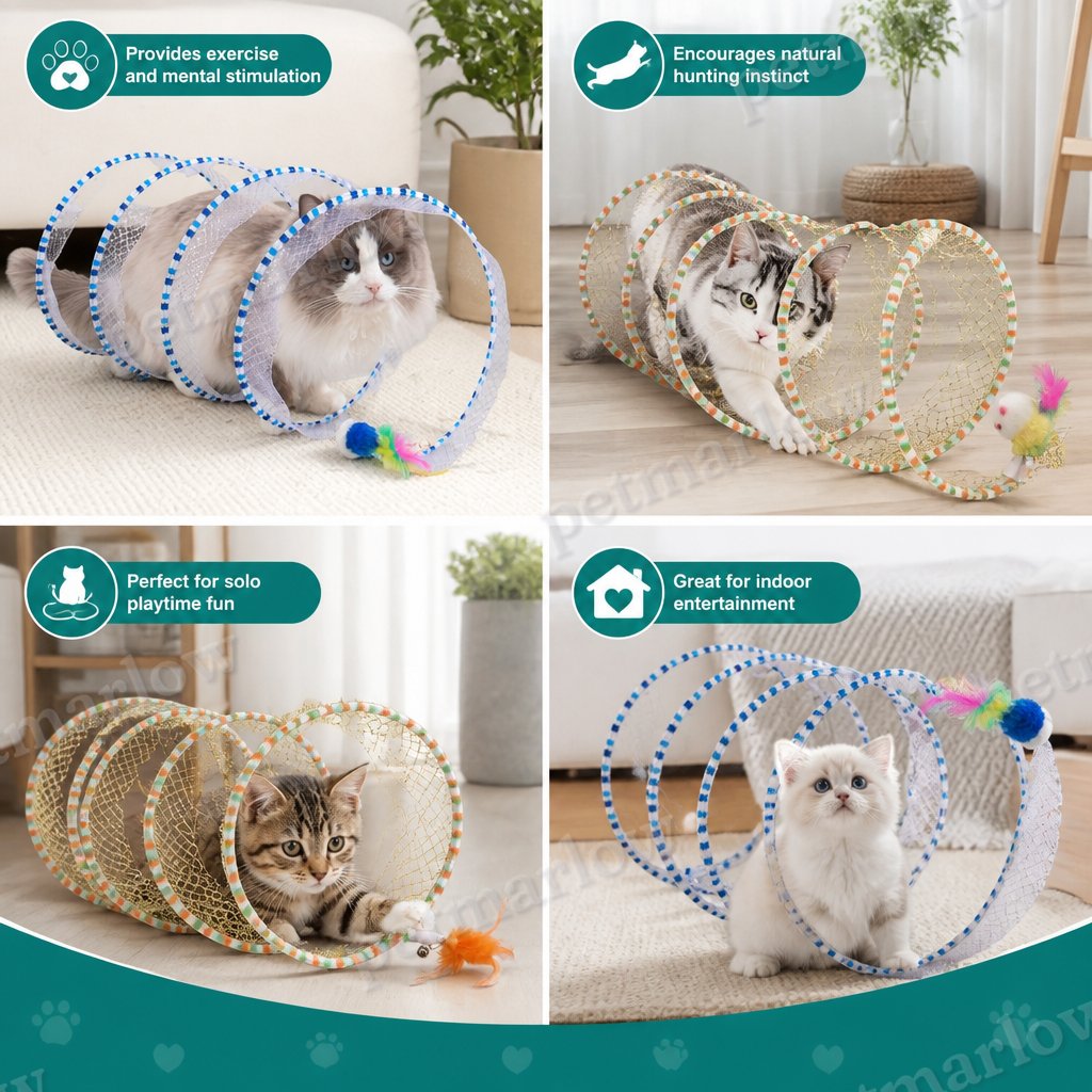 Collapsible Spiral Cat Play Tunnel with Feather Bells – view 5