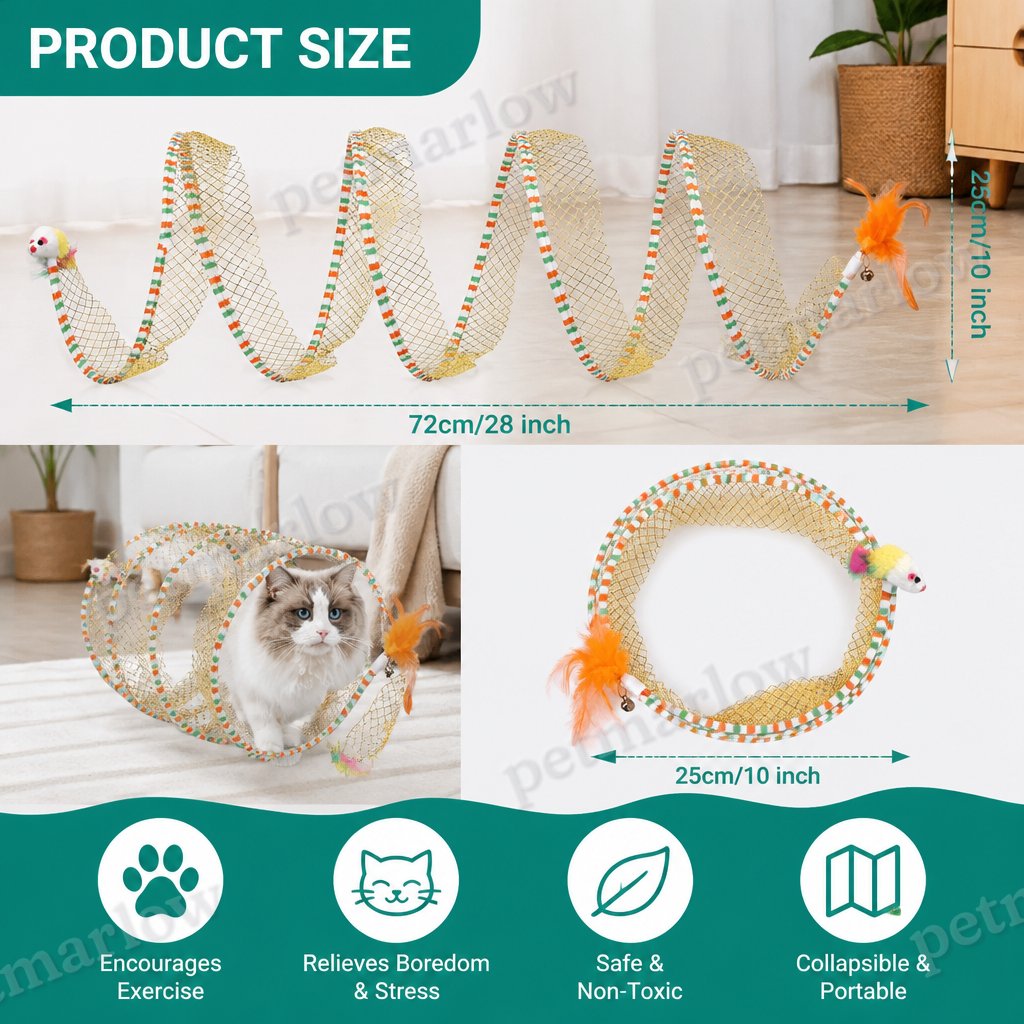 Collapsible Spiral Cat Play Tunnel with Feather Bells – view 6